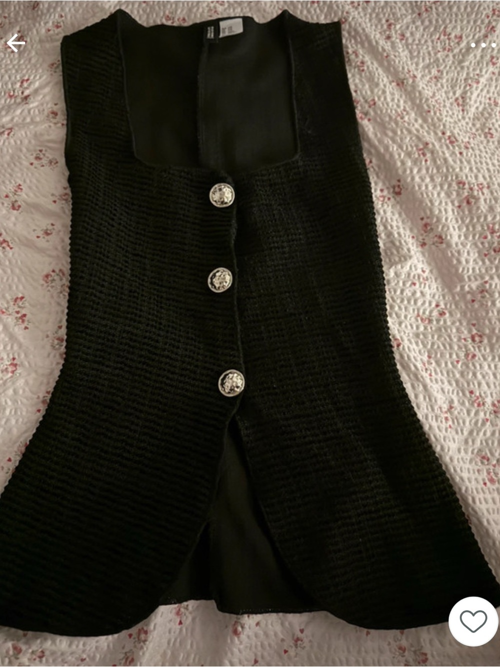 Black Textured Knit Button-Front Vest